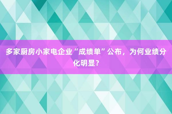 多家厨房小家电企业“成绩单”公布，为何业绩分化明显？