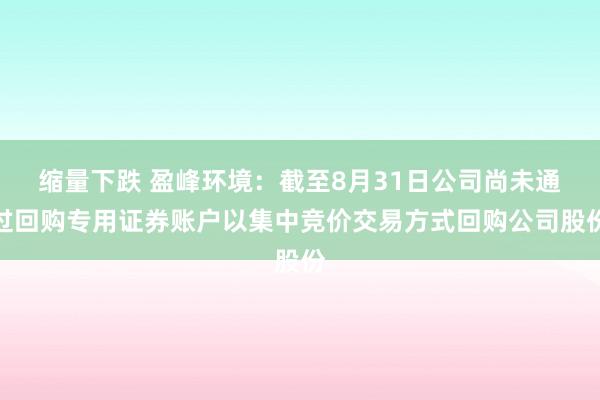 缩量下跌 盈峰环境：截至8月31日公司尚未通过回购专用证券账户以集中竞价交易方式回购公司股份