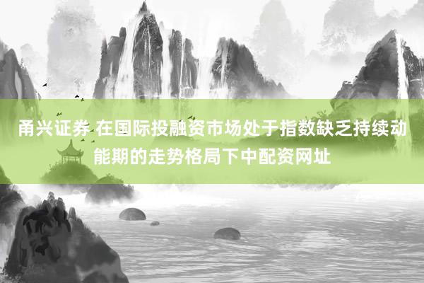 甬兴证券 在国际投融资市场处于指数缺乏持续动能期的走势格局下中配资网址