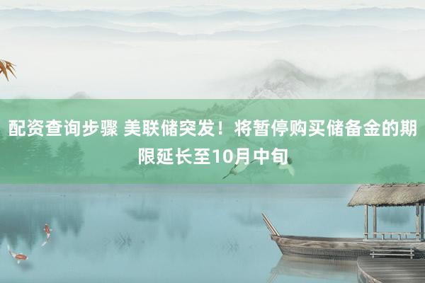 配资查询步骤 美联储突发！将暂停购买储备金的期限延长至10月中旬