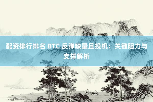 配资排行排名 BTC 反弹缺量且投机：关键阻力与支撑解析